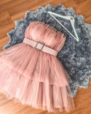 Cheap Homecoming Dress With Ruffles Strapless Tulle Cocktail Dresses RJS319