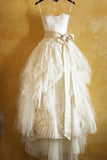 Cheap Lace Sash Spaghetti Straps Scoop Ivory Ball Gown Open Back Tulle Wedding Dress Rjerdress