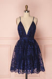 Cheap Light Purple Lace Appliqued Spaghetti Straps Deep V Neck Homecoming Dresses H1237 Rjerdress