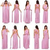 Cheap Long Chiffon Blush Pink Bridesmaid Dresses Convertible Open Back Maxi Dress BD1004 Rjerdress