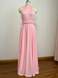Cheap Long Chiffon Blush Pink Bridesmaid Dresses Convertible Open Back Maxi Dress BD1004 Rjerdress