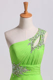 Cheap Party Dresses Green One Shoulder Floor Length Sweep/Brush Train Rjerdress