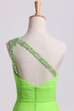 Cheap Party Dresses Green One Shoulder Floor Length Sweep/Brush Train Rjerdress