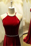 Cheap Pearl High Quality Gorgeous A-Line Satin Halter Backless Floor-Length Prom Dresses RJS179