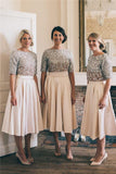 Cheap Pink Silver Top Half Sleeves Short Bridesmaid Dresses Online Rjerdress