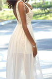 Cheap Popular Backless Sleeveless V-Neck Ivory Lace Side Slit Chiffon Prom Dresses RJS188 Rjerdress