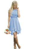 Cheap Short A Line Halter Chiffon Blue Bridesmaid Dresses Rjerdress