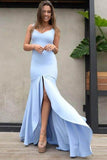 Cheap Simple Light Blue Modest Straps Evening Dresses Prom Dresses