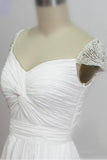 Cheap Sweetheart Beading Cap Sleeve Beads Chiffon A-Line Open Back Ruffles Wedding Dress Rjerdress