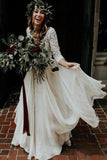 Cheap Two Pieces Chiffon Wedding Dresses, 3/4 Sleeve Lace Ivory Beach Bride Dresses Rjerdress