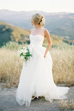 Cheap Wedding Dresses Scoop A-line Ivory Tulle Beach Bride Gown