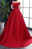 Chic A-Line Off-the-Shoulder Satin Simple Red Sleeveless Lace up Long Prom Dresses RJS182 Rjerdress