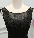 Chic A-Line Scoop Satin Black Lace up Sleeveless Long Flowers Prom Dresses RJS622 Rjerdress