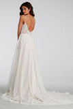 Chic A-Line Sweetheart Backless Lace Beach Spaghetti Straps Long Wedding Dresses Rjerdress