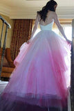 Chic A Line Sweetheart High Low Ombre Organza Long Sleeve V Back Wedding Dress RJS324 Rjerdress