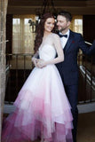 Chic A Line Sweetheart High Low Ombre Organza Long Sleeve V Back Wedding Dress RJS324