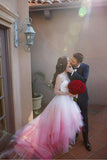 Chic A Line Sweetheart High Low Ombre Organza Long Sleeve V Back Wedding Dress RJS324 Rjerdress