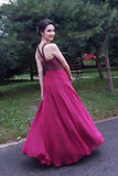 Chic A-line Halter Flowy Prom Dresses Long Beads Chiffon Sleeveless Evening Dresses RJS413 Rjerdress
