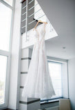 Chic A line Lace Appliques Scoop Backless Tulle Ivory Wedding Dresses Rjerdress