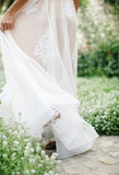 Chic A line Lace Appliques Scoop Backless Tulle Ivory Wedding Dresses Rjerdress