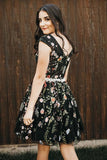 Chic Black Lace Flowers Cap Sleeves Homecoming Dress Unique Graduation Dress H1308 Rjerdress
