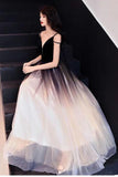 Chic Black Ombre Tulle Prom Dresses Unique V Neck Sleeveless Evening Dresses Dance Dress Rjerdress