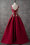 Chic Burgundy Cheap Scoop Long Lace up Satin Sleeveless Prom Dresses RJS88 Rjerdress