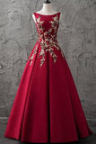 Chic Burgundy Cheap Scoop Long Lace up Satin Sleeveless Prom Dresses RJS88