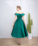 Chic Green Off the Shoulder Short Cocktail Dresses Lace up Satin Homecoming Dresses H1071 Rjerdress