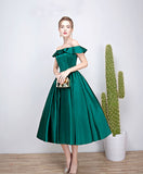 Chic Green Off the Shoulder Short Cocktail Dresses Lace up Satin Homecoming Dresses H1071