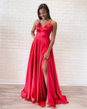 Chic Halter Red Split V-neck Backless Prom Dress Evening Gowns Rjerdress