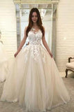 Chic Ivory Lace Appliques Straps Wedding Dresses with Tulle Cheap Prom Dresses P1025 Rjerdress