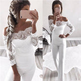 Chic Lace & Chiffon Off The Shoulder Long Sleeves Jumpsuit Bridesmaid Dresses, Wedding Party Pants Rjerdress