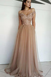 Chic Off the Shoulder Tulle Prom Dresses with Beads Long Sweetheart Evening Dress Rjerdress