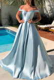 Chic Satin Prom Dresses Off the Shoulder Cheap Sweetheart Evening Dress