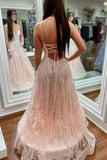 Chic Spaghetti Straps Lace Tulle Long Prom Dresses Evening Dress With Lace Applique P1138 Rjerdress