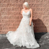 Chic Spaghetti Straps Long Flowy Wedding Dresses Bride Dress Rjerdress