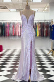 Chic Spaghetti Straps Long Front Split Prom Dresses Glitter Evening Dresses Rjerdress