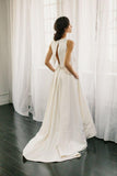 Chic Two Pieces Satin Ivory High Neck High Low Wedding Dresses With Pockets Rjerdress