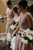 Chic V Neck Sleeveless Floor Length Bridesmaid Dress Rjerdress