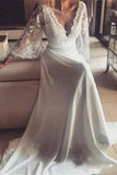 Chiffon 3/4 Length Sleeves Wedding Dresses V Neck Open Back With Applique Rjerdress