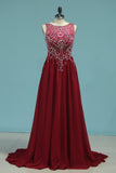 Chiffon A Line Party Dress Scoop Beaded Bodice Sweep/Brush Train Rjerdress