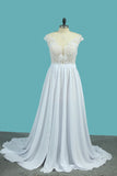Chiffon A Line Scoop Bridal Dresses With Applique And Slit Sweep Train Rjerdress