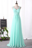 Chiffon A Line Straps Bridesmaid Dresses Ruched Bodice Rjerdress