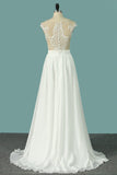 Chiffon Bridal Dresses Scoop Cap Sleeves With Applique And Slit Rjerdress
