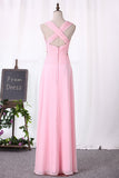 Chiffon Bridesmaid Dresses A Line V Neck Ruched Bodice Floor Length Rjerdress