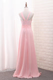 Chiffon Bridesmaid Dresses Scoop A Line Floor Length With Ruffles And Slit Rjerdress