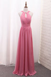 Chiffon Bridesmaid Dresses Scoop A Line Floor Length With Ruffles And Slit Rjerdress