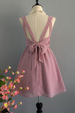 Chiffon Dusty Rose Backless A Line Homecoming Dresses Scoop Short Bridesmaid Dresses Rjerdress
