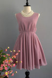 Chiffon Dusty Rose Backless A Line Homecoming Dresses Scoop Short Bridesmaid Dresses